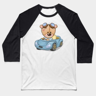 Cute teddy bear sitting behind the wheel of a car Baseball T-Shirt